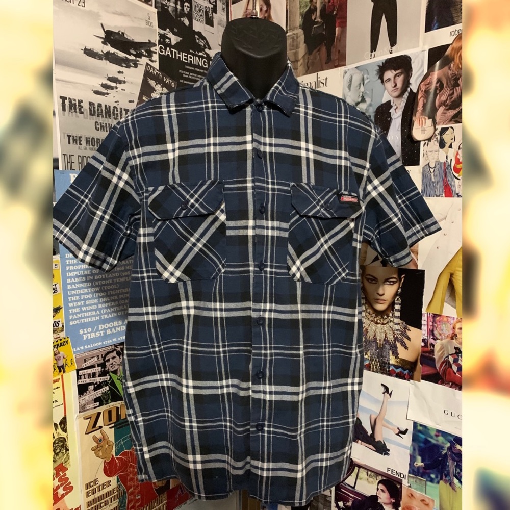 Dickies Blue Flannel Mens Shrt Slv Buttondown Sz M